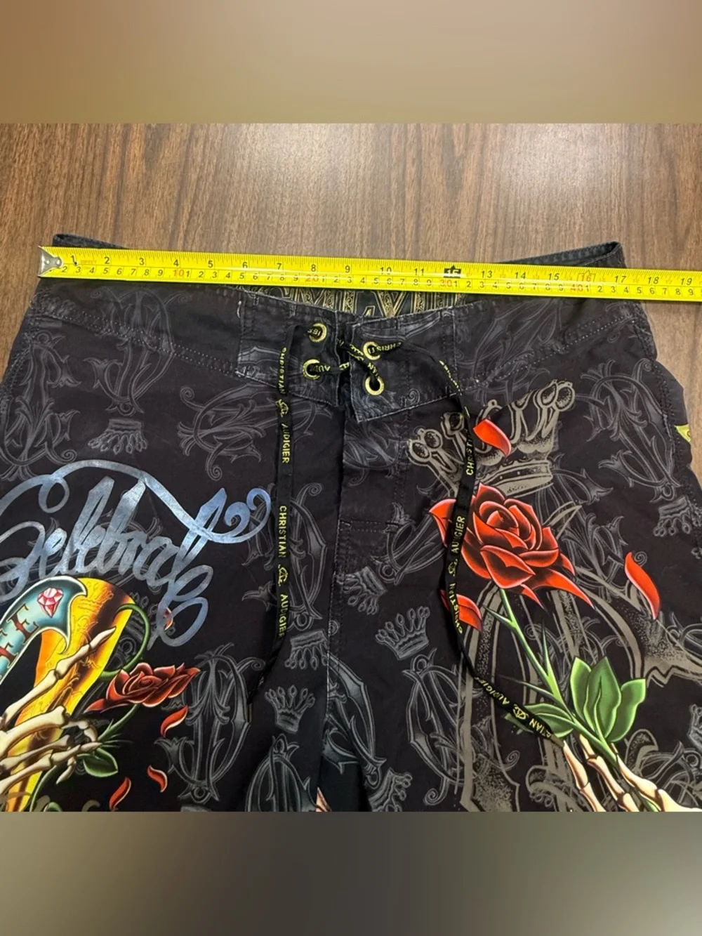 Christian Audigier Ed Hardy Board Shorts with Multicolor Graphics Y2K